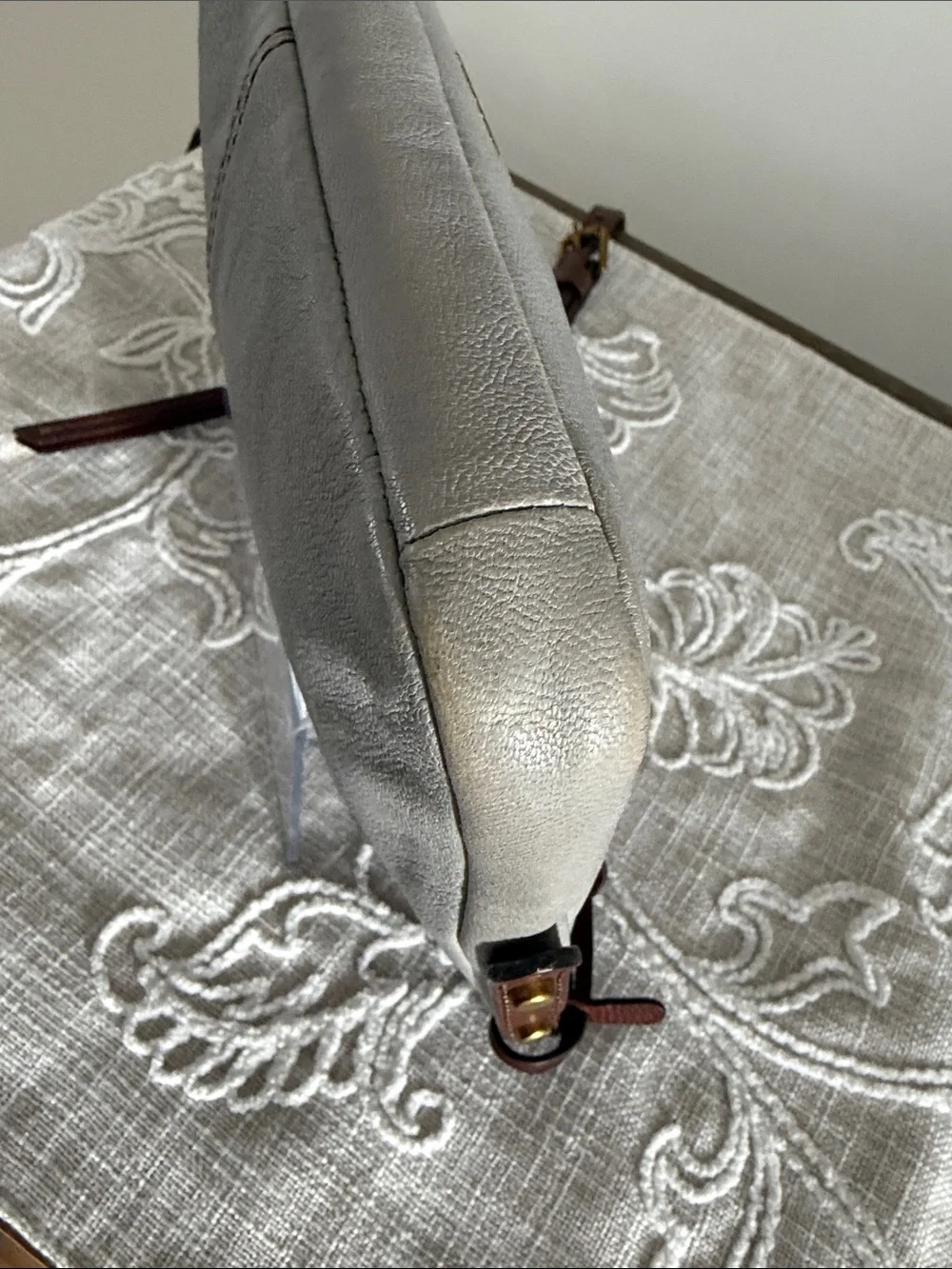 Fossil Two-Tone Fiona Leather Crossbody Bag in Brown and Light Gray